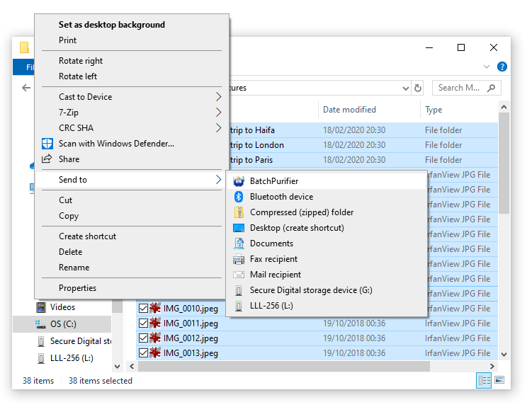 Screenshot of BatchPurifier LITE Send to