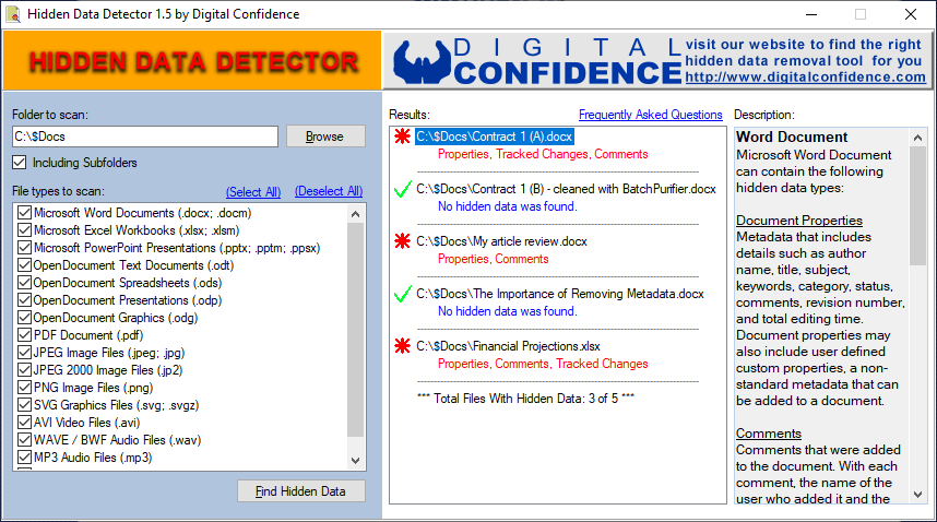 Screenshot of Hidden Data Detector