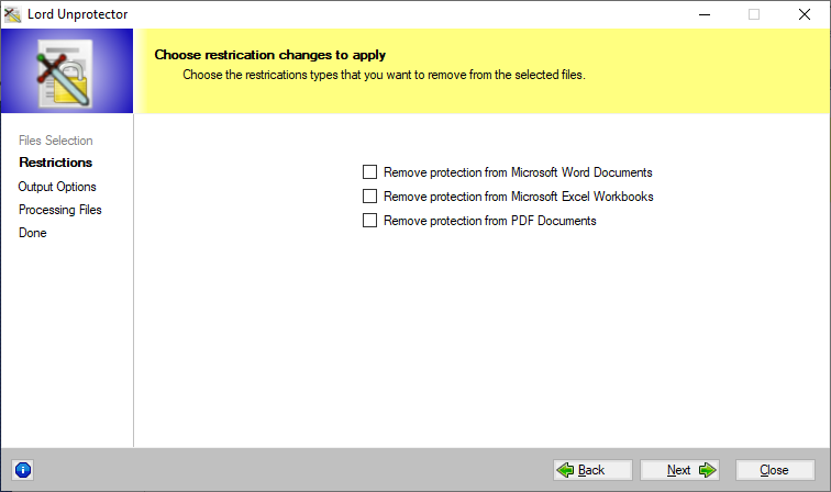 Screenshot of Lord Unprotector protections removal options page