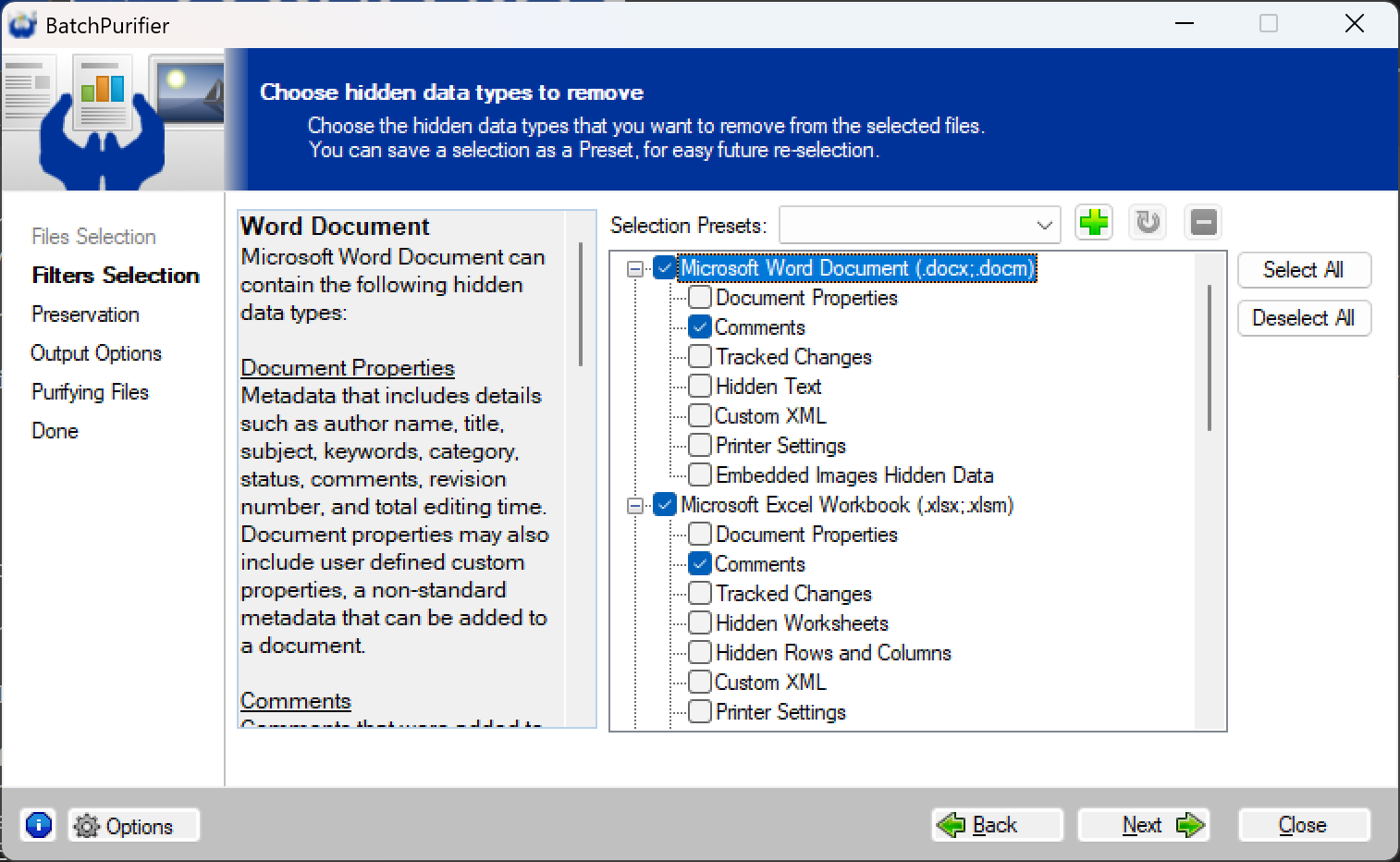 Using BatchPurifier to Remove Comments from Multiple Document Files
