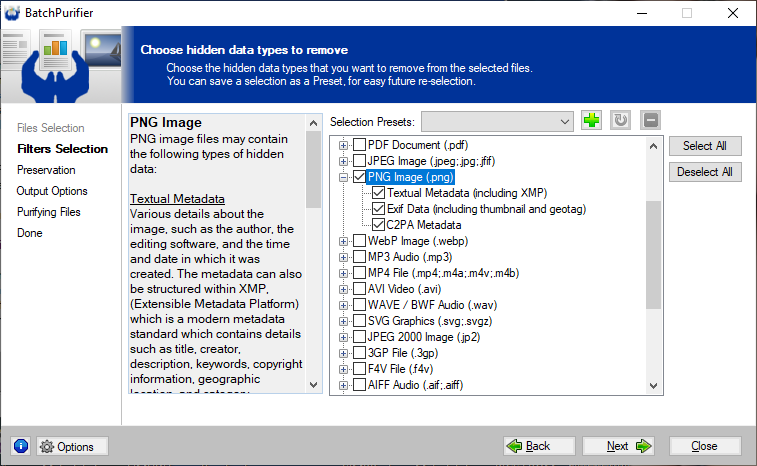 Using BatchPurifier to Remove Hidden Data and Metadata from PNG Files