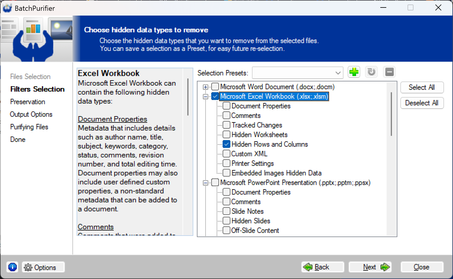 Using BatchPurifier to Remove Hidden Rows and Columns from Multiple Files