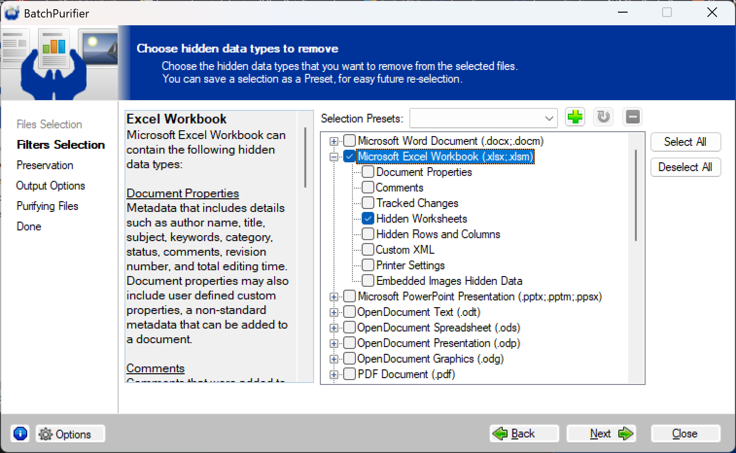 Using BatchPurifier to Remove Hidden Worksheets from Multiple Files
