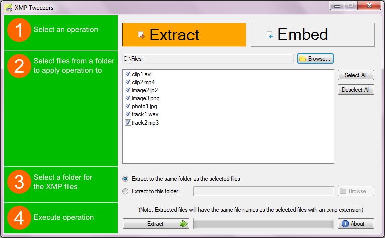 Screenshot of XMP Tweezers